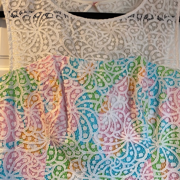 Lilly Pulitzer Morrison Lace Overlay Dress Size 10 Fit and Flare Party Blue Pink - Picture 4 of 5